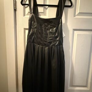 Heartloom Black Faux Leather Midi Dress